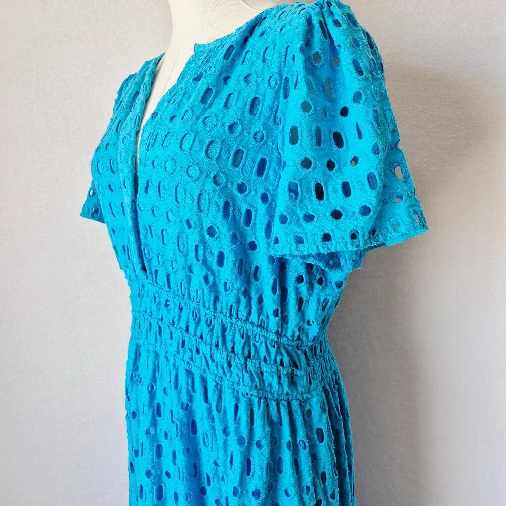 EUC Anthropologie Somerset Eyelet Edition Maxi Dress Short Sleeve Pocket Blue - Picture 6 of 16